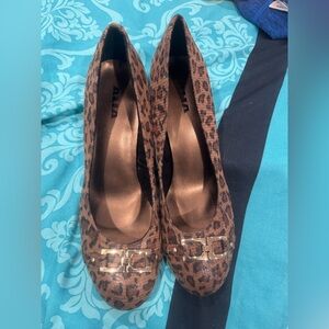 Alia Brown Leopard Heels with Gold Detail